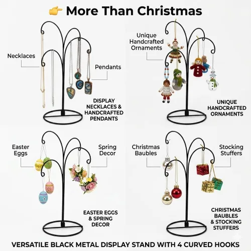 Vista 4 de HOHIYA Soporte de exhibición de adornos de 12 pulgadas, paquete de 2 soportes de metal de 4 brazos para decoraciones de Navidad, adornos colgantes