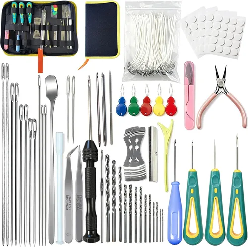 Vista 18 de Kit de 11 Piezas de Agujas para Velas, Herramienta de Inserción de Mecha Moldes Aguja Perforadora con Gancho con Ojo, Aguja para Mechas de Velas