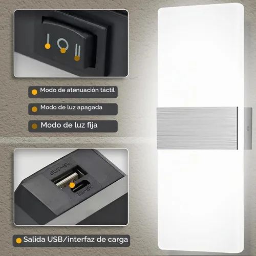 Vista 4 de MEHIDFY Juego de 2 apliques de pared, lámpara de pared regulable con control táctil, apliques de pared LED recargables, luces de pared a