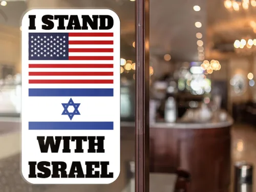 Vista 4 de Adhesivo de bandera de Estados Unidos con bandera de Israel, varios tamaños, para uso en interiores y exteriores, AWPS141 (4 x 2.25 pulgadas)