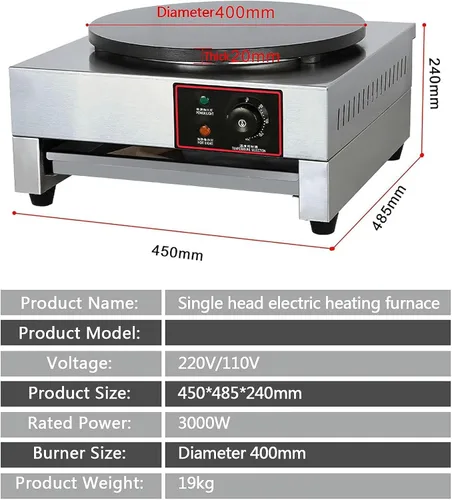 Vista 3 de Máquina para hacer crepas redonda comercial con antiadherente, base de cocción de acero inoxidable con temperatura ajustable, máquina de plancha