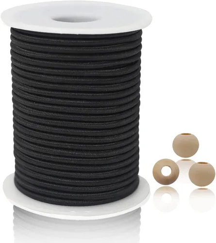 Vista 9 de Cordón elástico delgado negro de 2mm para hacer pulseras, cuerda elástica redonda de 129 pies, cordón para cuentas Pony, hilo elástico