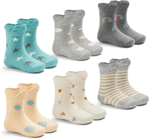 Vista 11 de Calcetines de algodón para bebés y niños pequeños, calcetines antideslizantes para niños, paquete de 6
