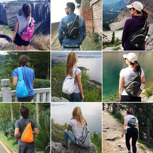 Vista 6 de Waterfly Bolso bandolera pequeño resistente al agua, mochila ligera con hombros y pecho para hombres y mujeres, senderismo y viajes