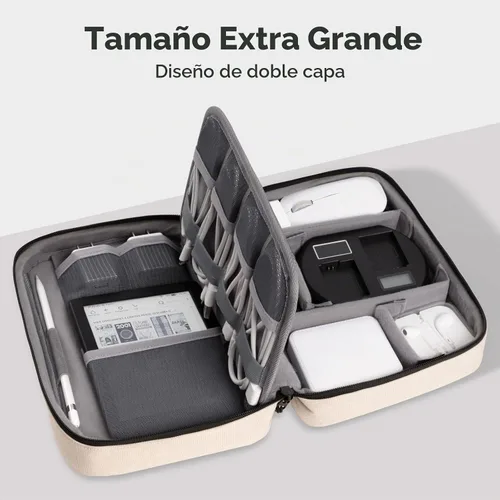 Vista 4 de pack all Organizador Electrónico Plus, Bolsa Organizadora de Cables de Mayor Capacidad, Estuche de Transporte Resistente a Golpes, Bolsa de Beige