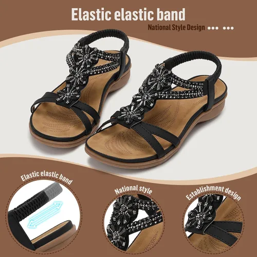 Vista 5 de Littleplum Sandalias para mujer hechas a mano con soporte de arco de verano, sandalias cómodas para caminar ortopédicas bohemias