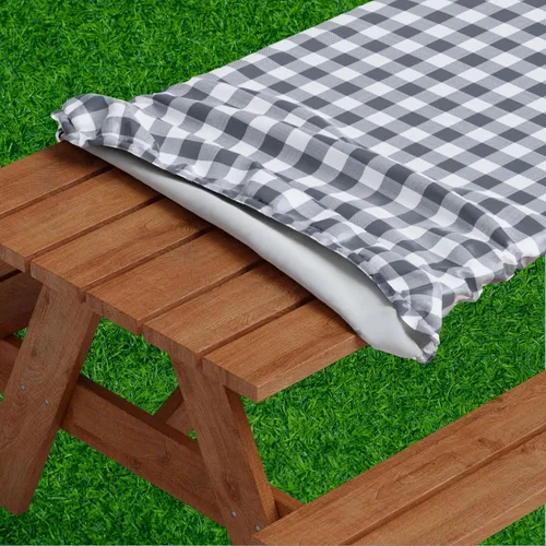 Vista 9 de Sorfey Mantel de picnic ajustado con elástico, vinilo con reverso de franela, se adapta a mesa de 48 x 24 pulgadas, rectangular, a prueba de agua