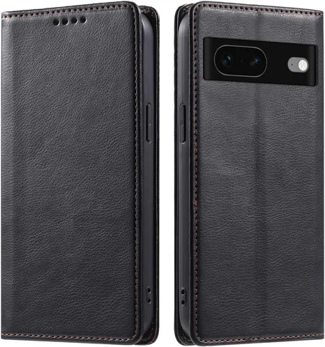Vista 2 de Funda de cuero compatible con Google Pixel 7, compatible con Google Pixel 7 5G GVU6C GQML3 Flip Folio PU Funda de cuero negro