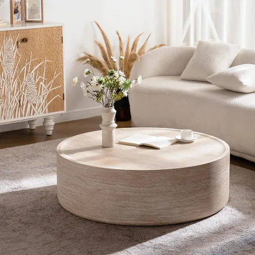 Vista 17 de Mesa de centro moderna, mesa de té central circular de 15.75 pulgadas, mesa de cóctel, mesas de centro redondas cilíndricas para sala de estar