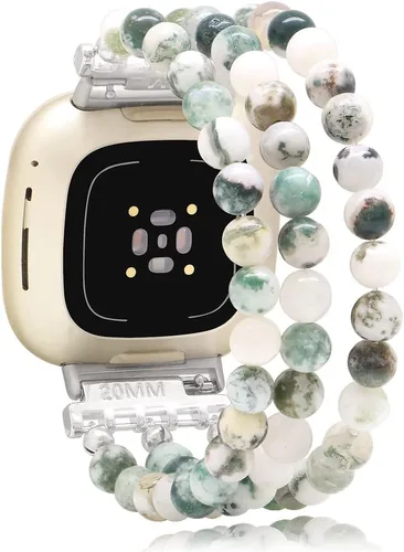 Vista 17 de C&L Accessories Pulseras compatibles con bandas Fitbit Versa 3/Versa 4/Fitbit Sense 2/Bandas Sense para mujeres y hombres con cuentas de piedras