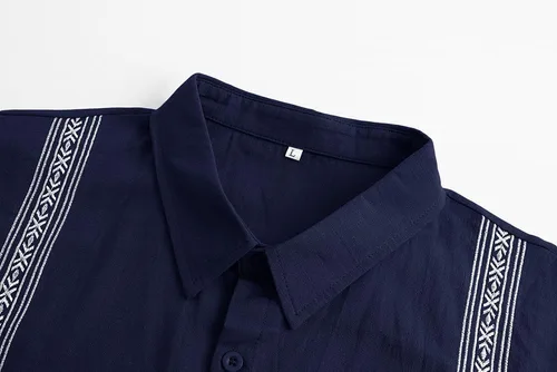 Vista 4 de Camisas de guayabera cubana para hombre, de algodón, ajuste relajado, de lino, manga corta, camisa de playa, con botones