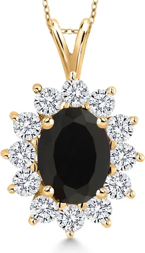 Vista 44 de Gem Stone King Collar con piedra natal ovalada de plata chapada en oro amarillo de 18 quilates, ovalado de 0.315 x 0.236 in, collares con colgante