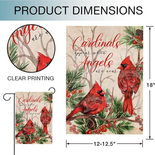 Vista 2 de Hzppyz Cardinal Appear When Angels are Near Winter - Bandera para jardín, pájaro rojo, bayas, pino, rama decorativa de casa, patio, cementerio al