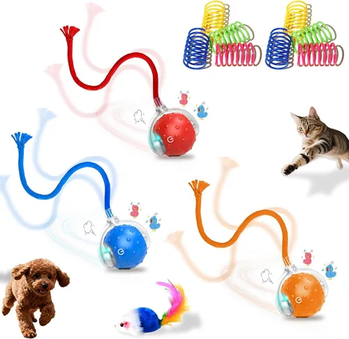 Vista 11 de Pelota de juguetes interactivos para gatos y perros de interior, juguete automático para gatos con evitación inteligente de obstáculos, chirridos