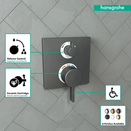 Vista 3 de hansgrohe Ecostat 15712341 - Moderna válvula de ducha termostática con control de temperatura en cromo negro cepillado