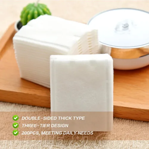 Vista 2 de 200 almohadillas rectangulares de algodón orgánico puro para maquillaje facial sin pelusas, almohadillas de limpieza facial cuadradas, toallitas