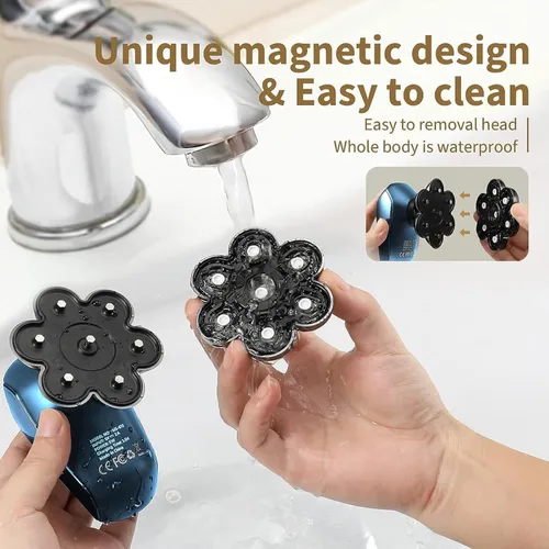 Vista 7 de SHPAVVER Afeitadoras de cabeza para hombres calvos: maquinilla de afeitar eléctrica 5 en 1 - Kit de aseo de afeitar impermeable IPX7 para hombres
