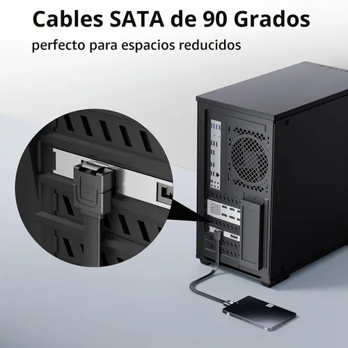 Vista 2 de BolAAzuL - Juego de 2 cables SATA III de ángulo recto y recto, cables de datos SATA de 90 grados + cable SATA 3 de recto a recto, cable SATA