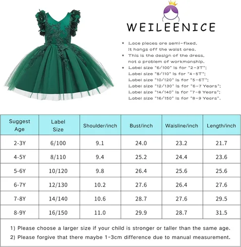 Vista 2 de Weileenice Vestido de encaje para niña de flores, para boda, Navidad, fiesta