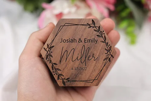 Vista 7 de Personalized Wooden Ring Box, Custom Wedding Ring Box, Engagement Ring Box, Custom Ring Holder