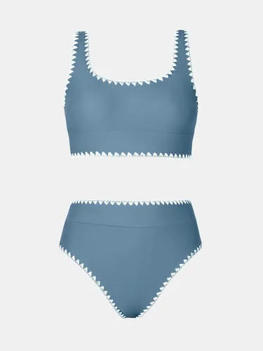 Vista 6 de CUPSHE - Conjunto de bikini de dos piezas para mujer, con escote redondo, tirantes anchos y costuras de estilo midkini