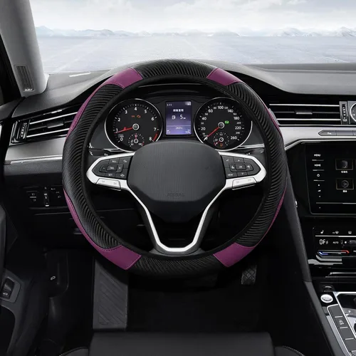 Vista 17 de Funda para Volante de Automóvil, Protector de Volante, Universal 14.5-15 Pulgadas Cuero de Microfibra Transpirable Fundas para Volante de Auto