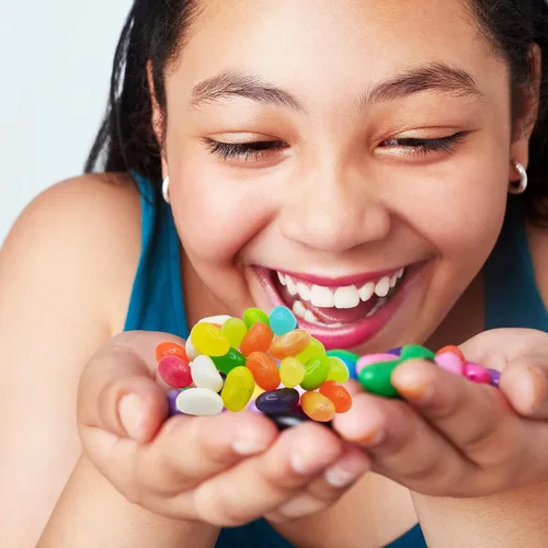 Vista 4 de Needzo Jelly Bean - Juego de caramelos de mezcla tropical y ácida, dulces suaves con sabor a fruta exóticos, rellenos de cesta de dulces, paquete