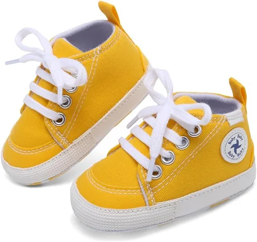 Vista 3 de Baby Girls Boys Shoes Soft Anti-Slip Sole Newborn First Walkers High Top Canvas Denim Unisex Infant Sneaker