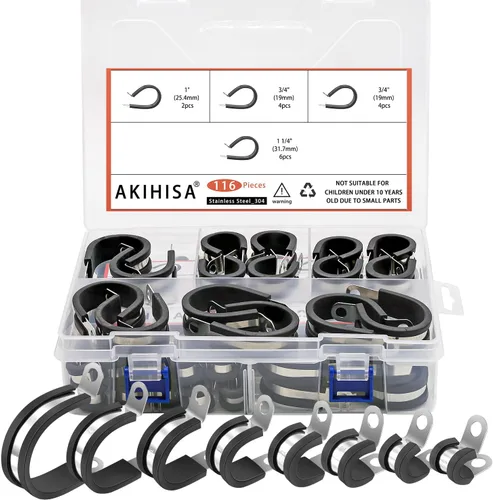 Vista 13 de AKIHISA 12 piezas de abrazaderas de cable de 1-1/2 pulgadas, abrazaderas de conducto de acero inoxidable 304, para cable, tubo, manguera, línea