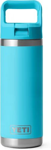 Vista 24 de YETI Rambler Botella de 18 onzas, aislada al vacío, de acero inoxidable con tapa de popote a juego de colores, rojo rescate