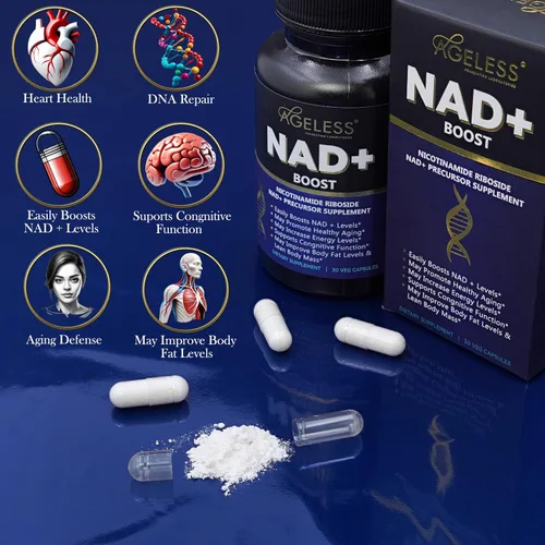 Vista 2 de Ageless NAD+ Suplementos para mujeres y hombres 300 mg de cloruro de ribósido de nicotinamida Suplemento dietético para antienvejecimiento