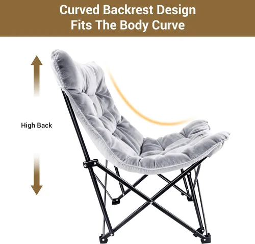 Vista 4 de Silla de mariposa acolchada y cómoda, silla plegable con respaldo alto para dormitorio, sala de estar, camping, césped