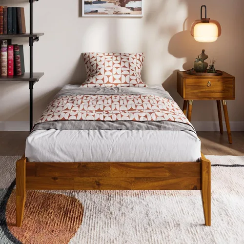 Vista 26 de Bme Dinkee - Marco de cama de plataforma Queen de madera de 15 pulgadas, marco de cama de madera maciza, estilo moderno y minimalista, soporte de 12