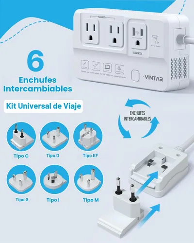 Vista 6 de VINTAR Convertidor de voltaje de 2000W 220V a 110V para secadores de pelo Blanco