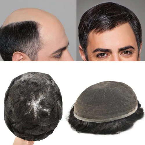 Vista 76 de PUNRU HAIR Completo Swiss Lace Toupee para hombres Sistema de cabello humano real Sistema de reemplazo de cabello humano para hombre Toupee