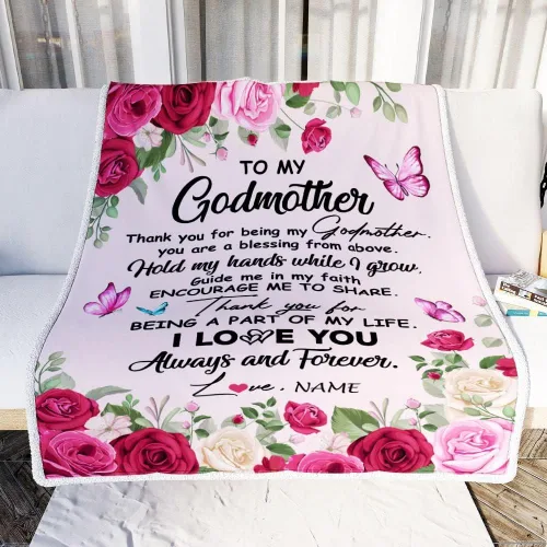 Vista 2 de Manta personalizada con texto en inglés «To My Godmother from Goddaughter Godson Thank You for Being My Godmother», para Día de la Madre
