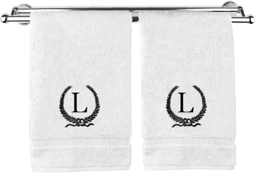 Vista 86 de Toalla de mano con monograma, regalo personalizado, 16 x 30 pulgadas, letra blanca bordada con diseño de corona en toalla negra, extra absorbente