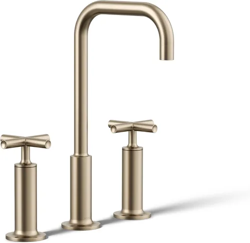 Vista 21 de KOHLER K-14408-4-AF Purist - Grifo para lavabo de baño, 3 agujeros, manijas de palanca alta generalizadas y boquilla de cuello de cisne alto, 1.2