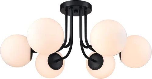 Vista 10 de Lámpara de techo semiempotrada moderna de metal negro de 3 luces con pantalla de vidrio de globo blanco, lámpara de montaje en techo para pasillo
