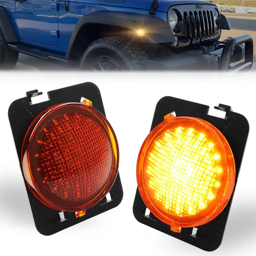 Vista 14 de Luces LED secuenciales de marcador lateral para guardabarros delanteros para J-e-e-p Wrangler JK 2007-2019, lámparas de marcador de parachoques