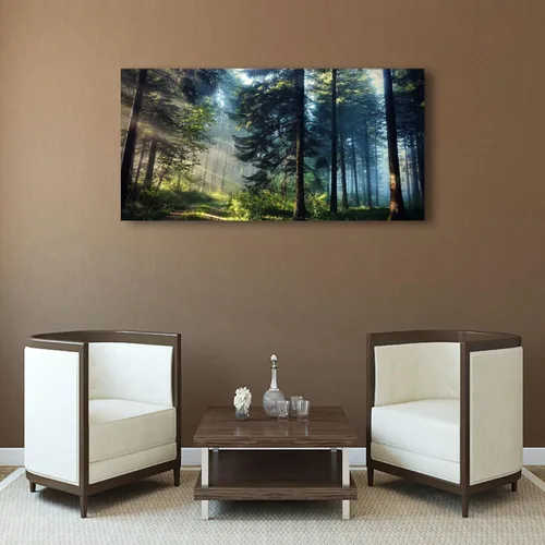 Vista 19 de Cuadros de bosque azul para pared, arte de pared para sala de estar, dormitorio, bosque impreso para decoración del hogar, arte abstracto de niebla