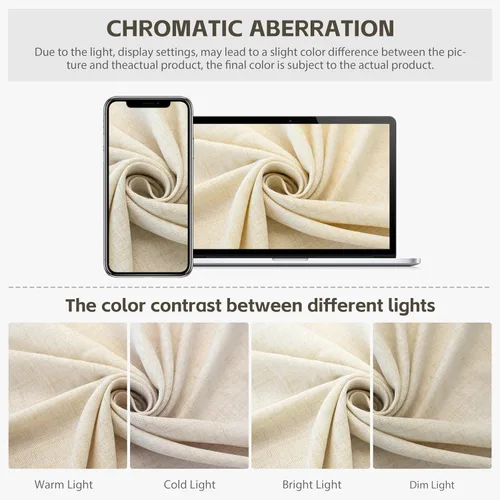 Vista 6 de DriftAway Cenefa plisada para ventana de cocina, cenefa de lino sintético con textura de color beige sólido para sala de estar, cenefa de lino