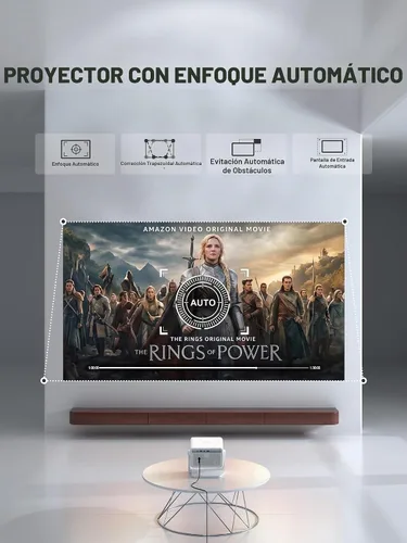 Vista 4 de [Ahora con Netflix y 3600ANSI] Proyector inteligente 4K con WiFi y Bluetooth, enfoque automático y mini proyector Keystone con soporte, proyector