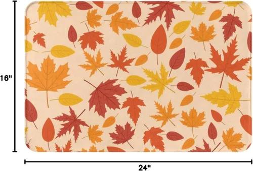Vista 2 de Alfombra de baño de hojas de arce rojas otoñales, alfombra de baño de hojas caídas amarillas, antideslizante, lavable a máquina, alfombras de ducha