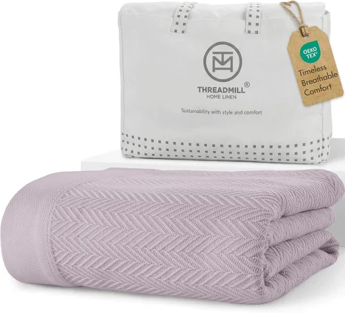 Vista 11 de Threadmill - Mantas de algodón de lujo para cama tamaño individual Manta 100% algodón para todas las estaciones para cama individual Manta