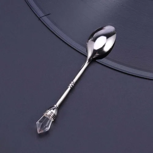 Vista 5 de Cuchara de café retro con cabeza de diamante incrustada, elegante cuchara agitadora pequeña estilo corte europeo para café, helado y postre, 4.13