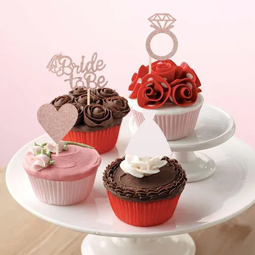 Vista 4 de 24 piezas de decoración para cupcakes con anillo de corazón, para despedida de soltera, bodas, compromisos, despedidas de soltera, suministros