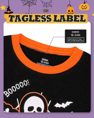 Vista 2 de KOBERO Pijamas de Halloween 100% algodón para niños y niñas de 18 meses-12 años