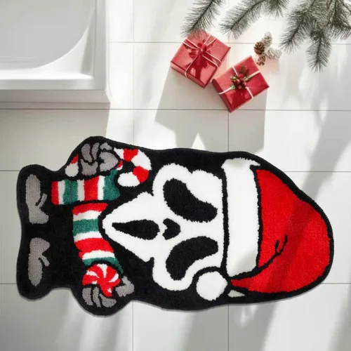 Vista 5 de GAGEC Alfombra de Navidad fantasma, Halloween, espeluznante, gótica, decorativa, para baño, entrada, bañera, hogar, sala de estar, tapete de baño