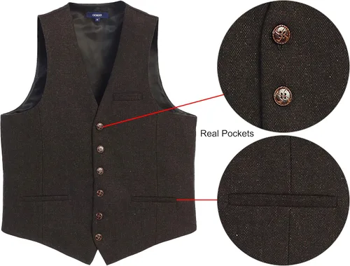 Vista 120 de Gioberti Chaleco de tweed formal de 6 botones para hombres